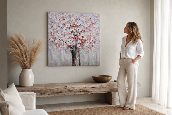 Maľovaný obraz na stenu STROM 60x60 cm - 60×60 cm / Klasický 2 cm