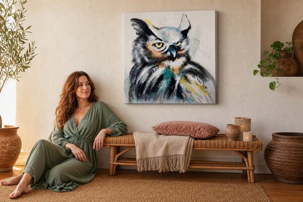Maľovaný obraz na stenu SOVA 60x60 cm - 60×60 cm / Klasický 2 cm