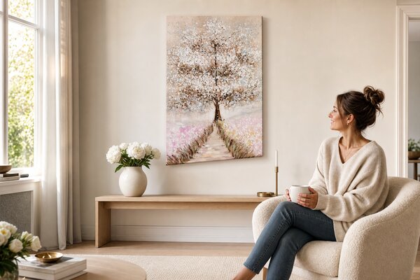 Maľovaný obraz na stenu STROM 60x90 cm - 60×90 cm / Premium 4 cm