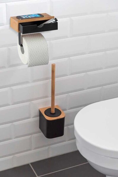 Čierny držiak na toaletný papier s bambusovým obložením Wenko