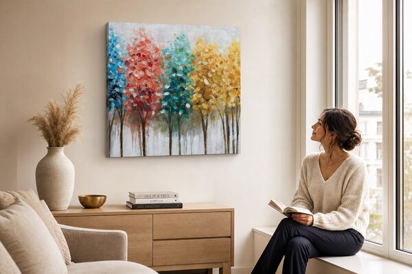 Maľovaný obraz na stenu STROMY 60x60 cm - 60×60 cm / Premium 4 cm