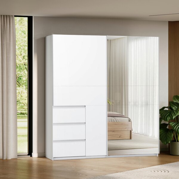SKRIŇA S POSUVNÝMI DVERAMI, biela, 215/210/61,5 cm P & B - Skrine, Online Only