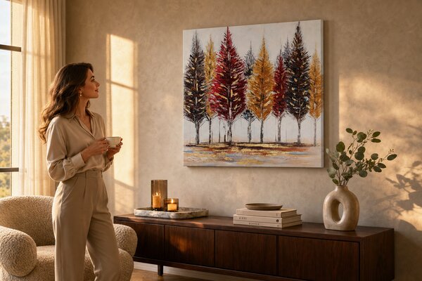 Maľovaný obraz na stenu STROMY 70x70 cm - 70×70 cm / Premium 4 cm