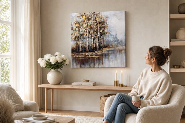 Maľovaný obraz na stenu STROMY 60x60 cm - 60×60 cm / Klasický 2 cm