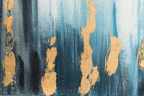 Maľovaný obraz Stromy 80×120 cm — abstraktná krajinka v tyrkysovej a zlatej - 80×120 cm / Premium 4 cm