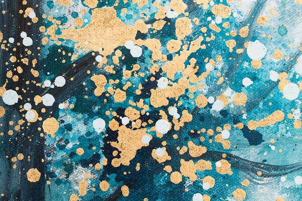 Maľovaný obraz Stromy 80×120 cm — abstraktná krajinka v tyrkysovej a zlatej - 80×120 cm / Premium 4 cm