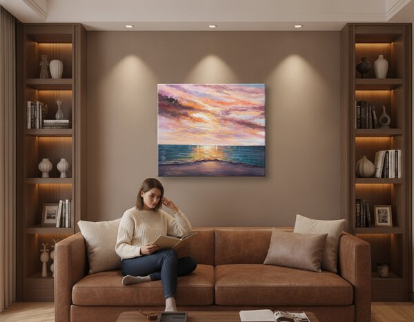 Maľovaný obraz na stenu ZÁPAD SLNKA 70x60 cm - 70×60 cm / Klasický 2 cm