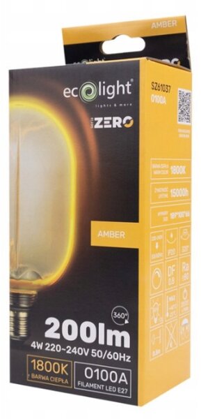 ECOLIGHT Dekoratívna LED žiarovka E27 4W 200lm O100 Amber Retro - rada ZERO
