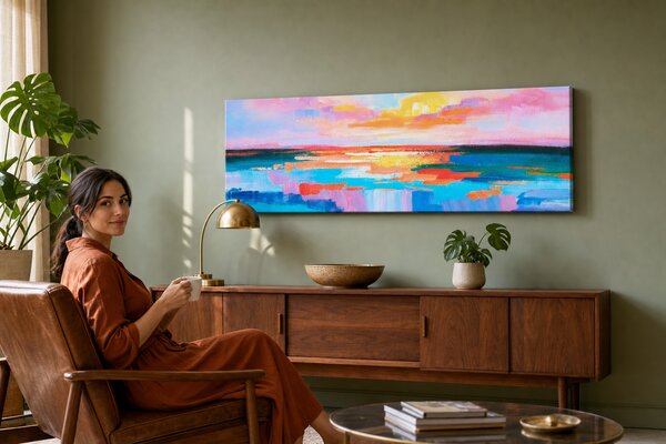 Maľovaný obraz na stenu ZÁPAD SLNKA 120x40 cm - 120×40 cm / Klasický 2 cm