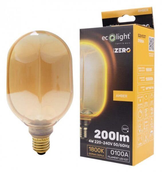 ECOLIGHT Dekoratívna LED žiarovka E27 4W 200lm O100 Amber Retro - rada ZERO