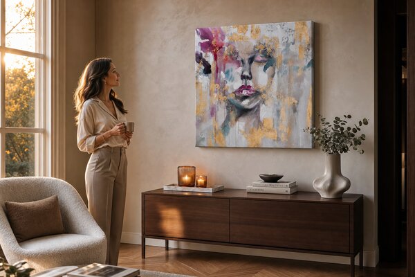 Maľovaný obraz na stenu ŽENA 80x80 cm - 80×80 cm / Klasický 2 cm