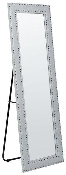 Stojacie zrkadlo svetlosivý rám z umelej kože 50 x 150 cm akrylové sklo ozdobný lem dekoratívny rám glamour dizajn