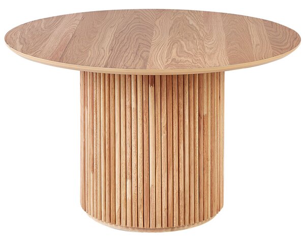 Jedálenský stôl svetlé drevo MDF stolová doska 120 cm okrúhly nohy z kaučukového dreva pre 4 osoby moderná jedáleň