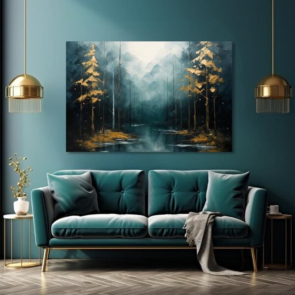 Moderný umelecký obraz Zlaté dotyky lesa - PREMIUM ART - 40x60 cm