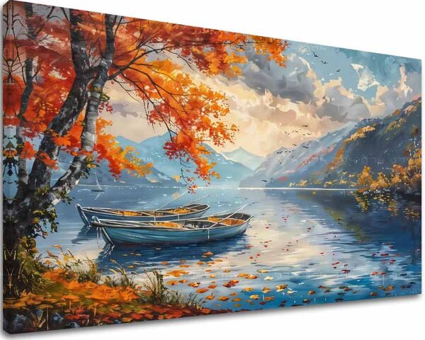 Obraz krajiny na plátne Jesenné listy pri jazere | dokončené rukou umelca - 40x60 cm