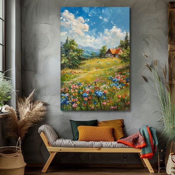 Obraz krajiny na plátne Chalúpka v horách | dokončené rukou umelca - 40x60 cm