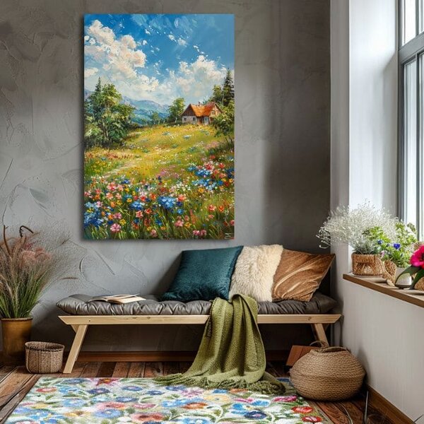 Obraz krajiny na plátne Chalúpka v horách | dokončené rukou umelca - 40x60 cm