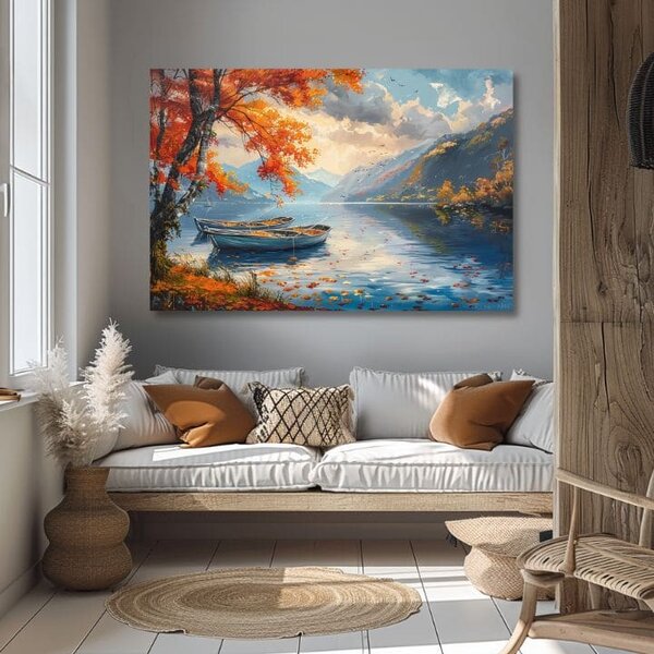 Obraz krajiny na plátne Jesenné listy pri jazere | dokončené rukou umelca - 40x60 cm