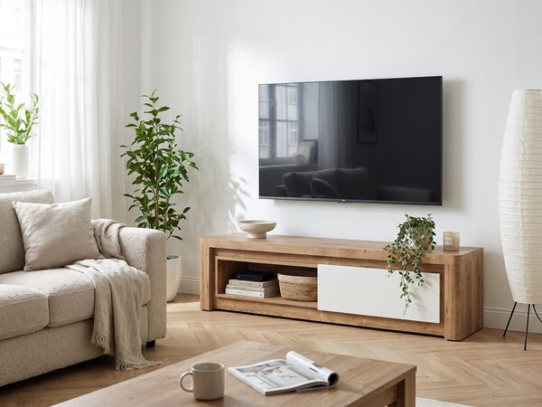Široký TV stolík Livinio - dub ribbeck / biela