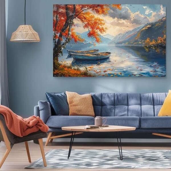 Obraz krajiny na plátne Jesenné listy pri jazere | dokončené rukou umelca - 40x60 cm