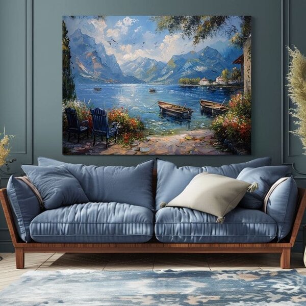 Obraz krajiny na plátne Prístav v horách | dokončené rukou umelca - 40x60 cm