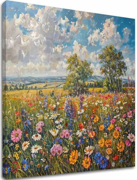 Obraz kvetinového poľa na plátne Letná lúka | dokončené rukou umelca - 60x60 cm