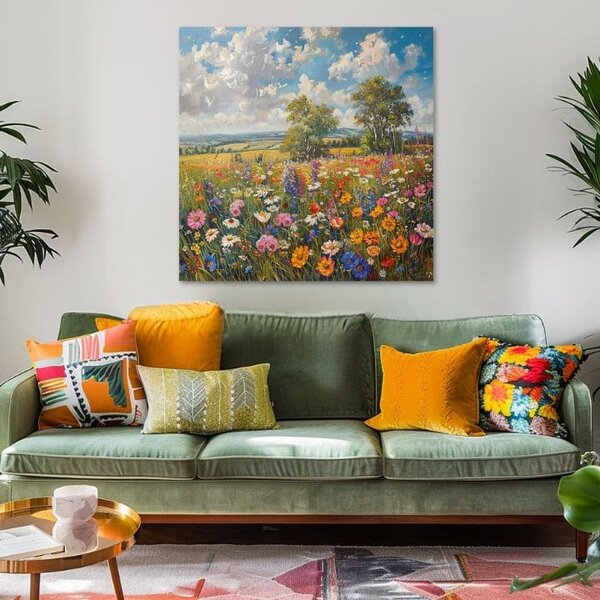 Obraz kvetinového poľa na plátne Letná lúka | dokončené rukou umelca - 60x60 cm