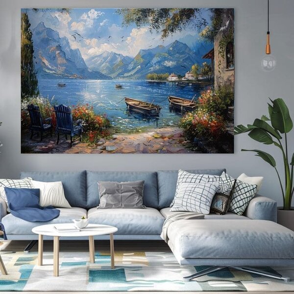 Obraz krajiny na plátne Prístav v horách | dokončené rukou umelca - 40x60 cm