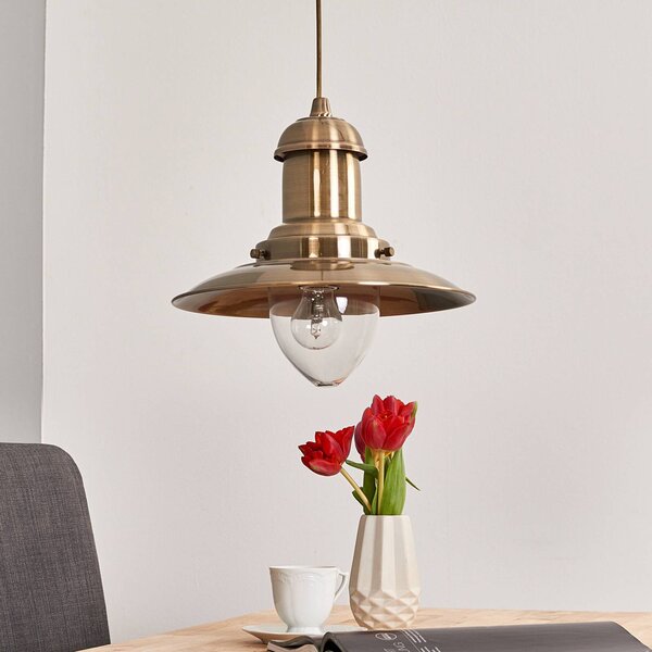 Závesná lampa Fisherman Ø 32 cm, starožitná mosadz, Hnedá / staromosadz, Obývacia izba / jedáleň, kov, Prímorský, Závesné svietidlo