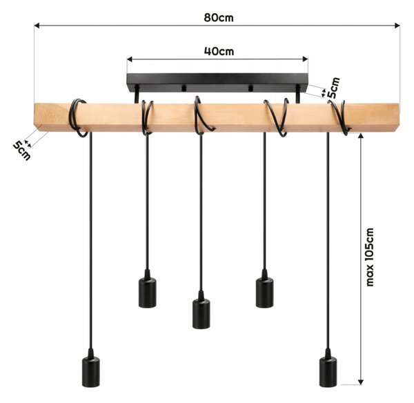 LED závesné stropné svietidlo 5x E27 Loft BERGE
