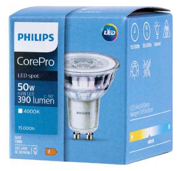 LED žiarovka Philips GU10 - 4,6 W - 390 Lm 36 ° - neutrálna biela - CorePro Premium