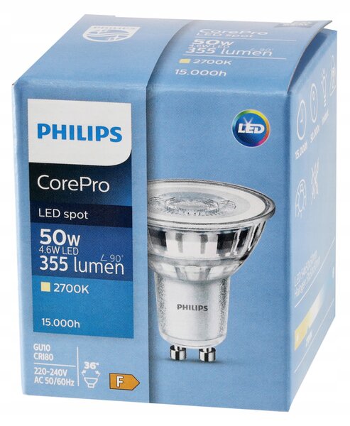 LED žiarovka Philips GU10 - 4,6 W - 355 Lm 36 ° - teplá biela - CorePro Premium