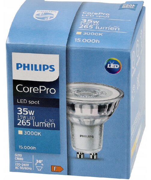 LED žiarovka Philips GU10 - 3,5 W - 255Lm 36 ° - teplá biela 3000K - CorePro Premium