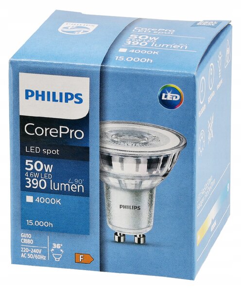 LED žiarovka Philips GU10 - 4,6 W - 390 Lm 36 ° - neutrálna biela - CorePro Premium