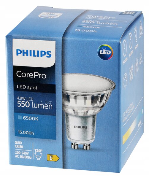 LED žiarovka Philips GU10 - 4,9 W - 550 Lm - studená biela - CorePro Premium