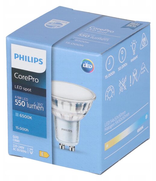 LED žiarovka Philips GU10 - 4,9 W - 550 Lm - studená biela - CorePro Premium