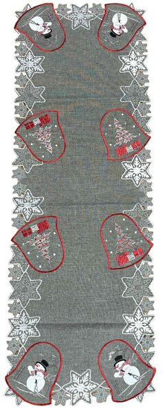 Vianočný vyšívaný obrus vianočný Zvončeky sivé 40x110 cm TiaHome