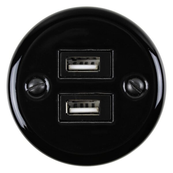 Elhard Nástenná keramická zásuvka 2xUSB, čierna KN2032B