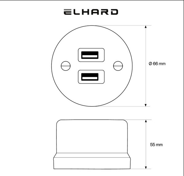 Elhard Nástenná keramická zásuvka 2x USB, biela KN2032W