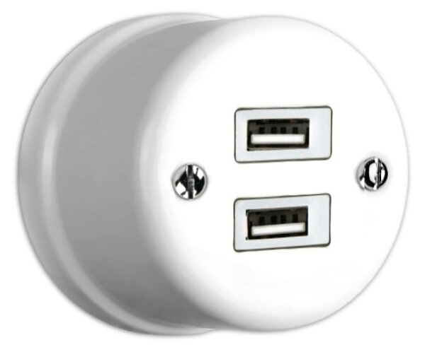 Elhard Nástenná keramická zásuvka 2x USB, biela KN2032W
