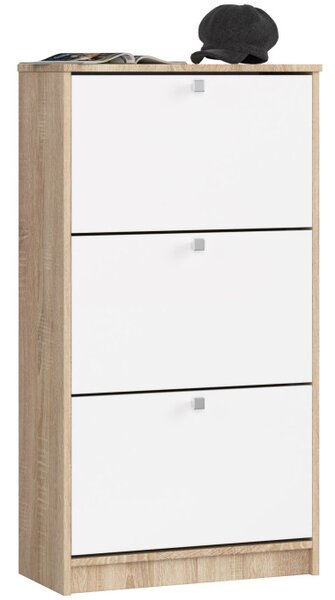 3 krídlový botník 60 cm, dub sonoma / biely
