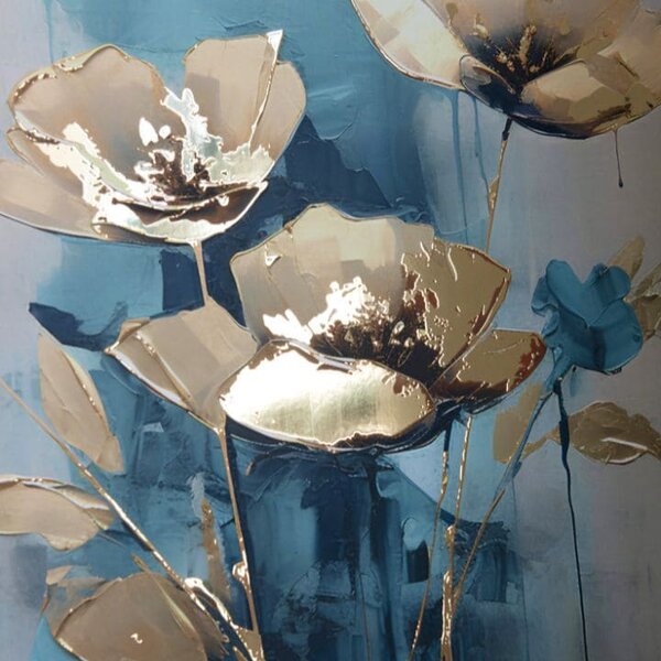 Plagát na stenu s EXTRA efektom - Teal Flowers - 40x60 cm