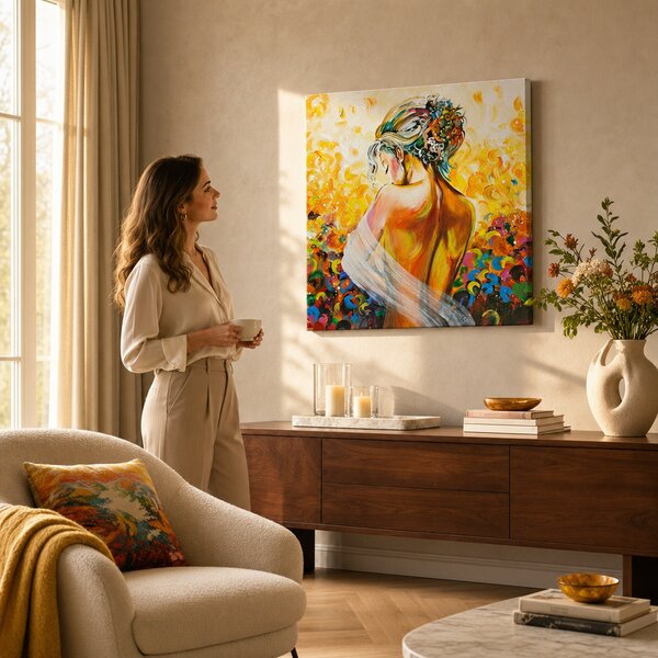Maľovaný obraz na stenu DeLUXE - ŽENA - 70×70 cm / Premium 4 cm