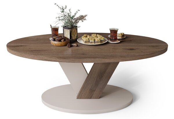 LOVA Orech Elegant/Béž Taupe - OVÁLNY KONFERENČNÝ STOLÍK 110 × 60 cm MODERNÝ KÁVOVÝ STOLÍK