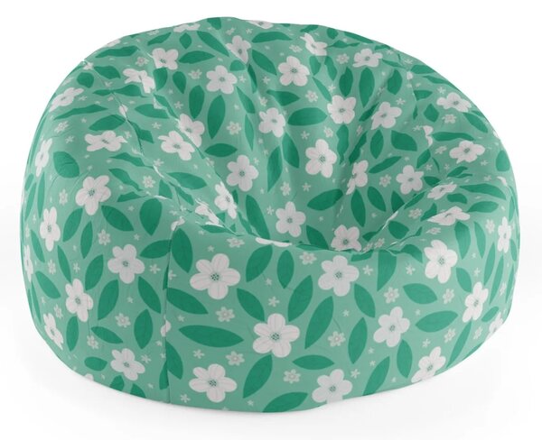 Sablio Sedací vak Cocoon Biele kvety s lístkami - 75 x 45 x 35 cm