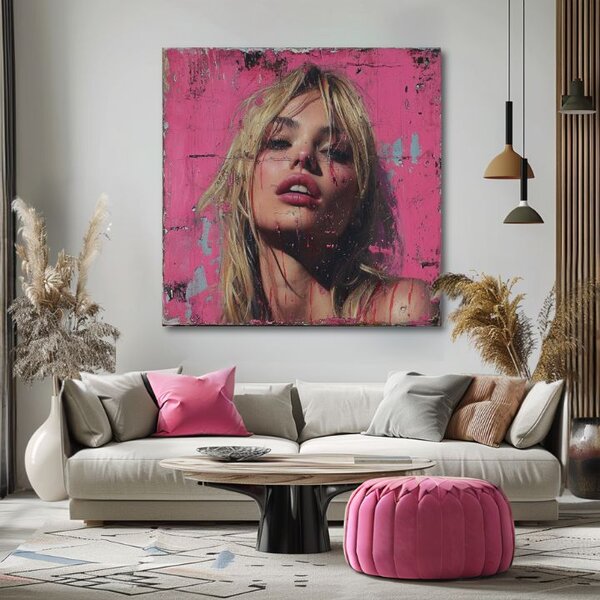 Obraz Blonďavá krása - Ružová barbie | dokončené rukou umelca - 60x60 cm