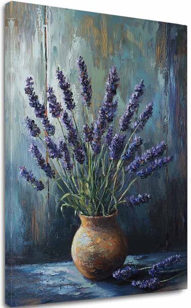 Obraz levanduľová harmónia | Pokoj v hlinenej váze | dokončené rukou umelca - 40x60 cm