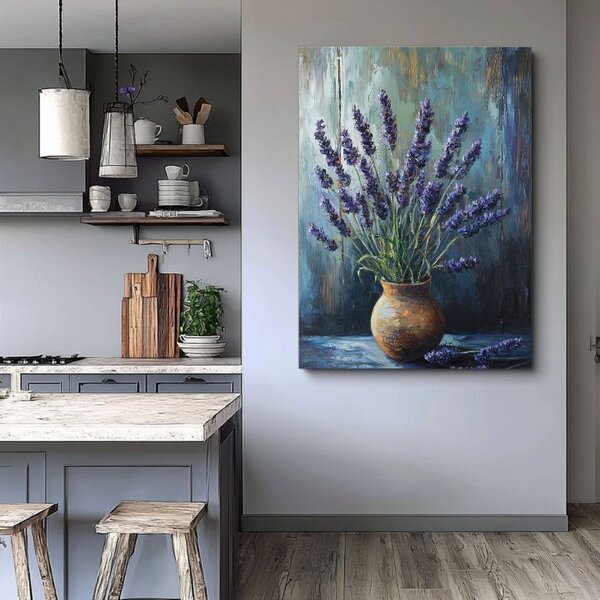 Obraz levanduľová harmónia | Pokoj v hlinenej váze | dokončené rukou umelca - 40x60 cm