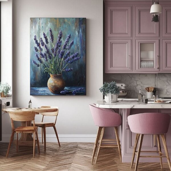 Obraz levanduľová harmónia | Pokoj v hlinenej váze | dokončené rukou umelca - 40x60 cm