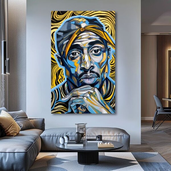 Obraz Tupac Shakur - Zlaté tóny rapu | dokončené rukou umelca - 60x90 cm